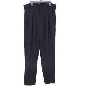 Sezane Trousers Pants Pleated Paper Bag Waist Size 36 Black Tapered Leg
